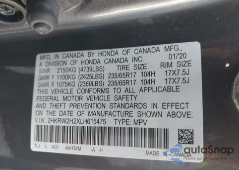 2020 Honda Cr-V Awd Lx из США, поврежденный, VIN 2HKRW2H2XLH615475